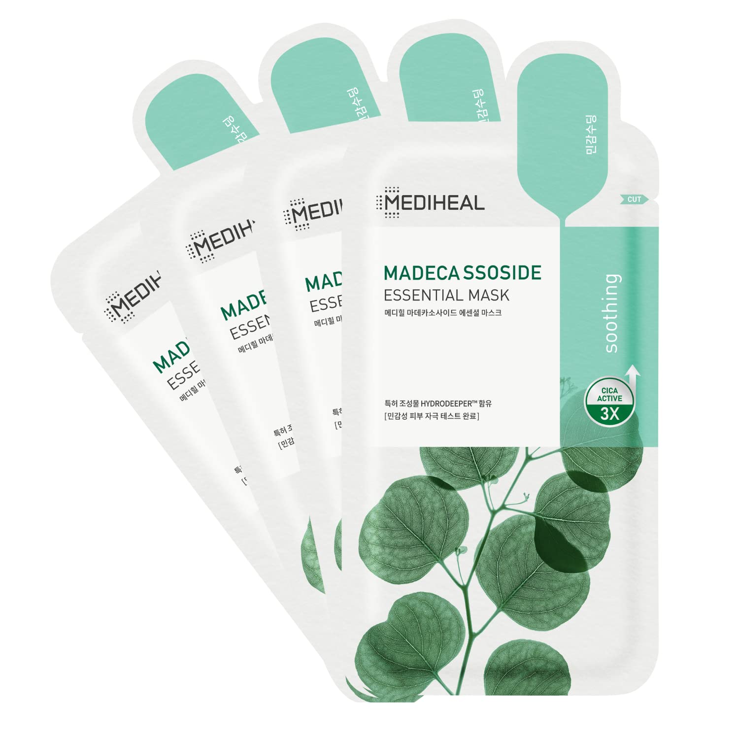 Mediheal mascarilla de hoja Madecassoside esencial para piel sensible y calmada.