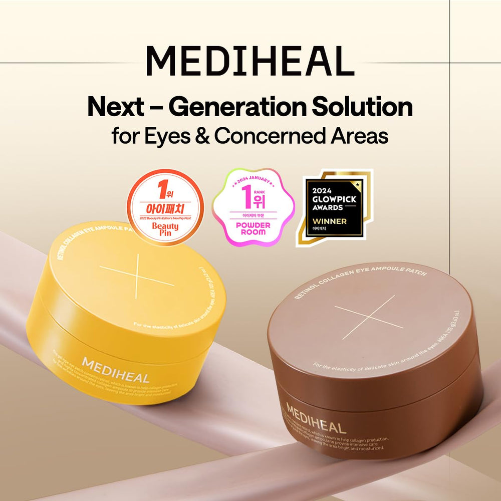 Mediheal Retinol Collagen eye patches close-up emphasizing premium hydration.