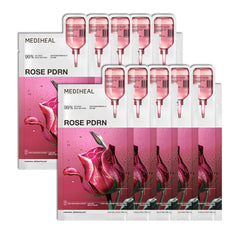 Mediheal Rose PDRN mask close-up showing intense hydration from hyaluronic acid.