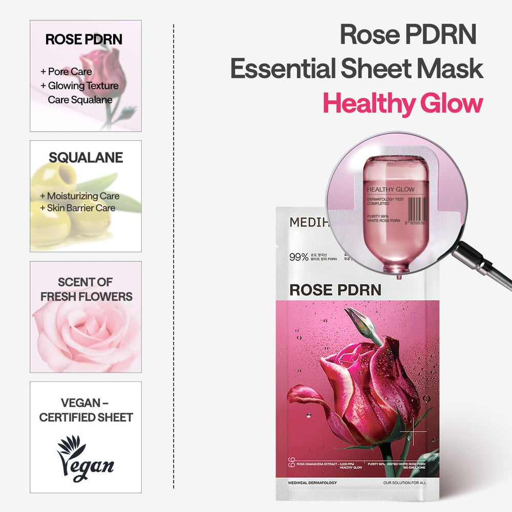 Mediheal Rose PDRN mask provides a dewy glow after use.