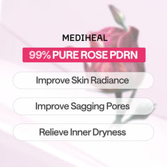 Mediheal Rose PDRN sheet on skin delivering moisture during application.