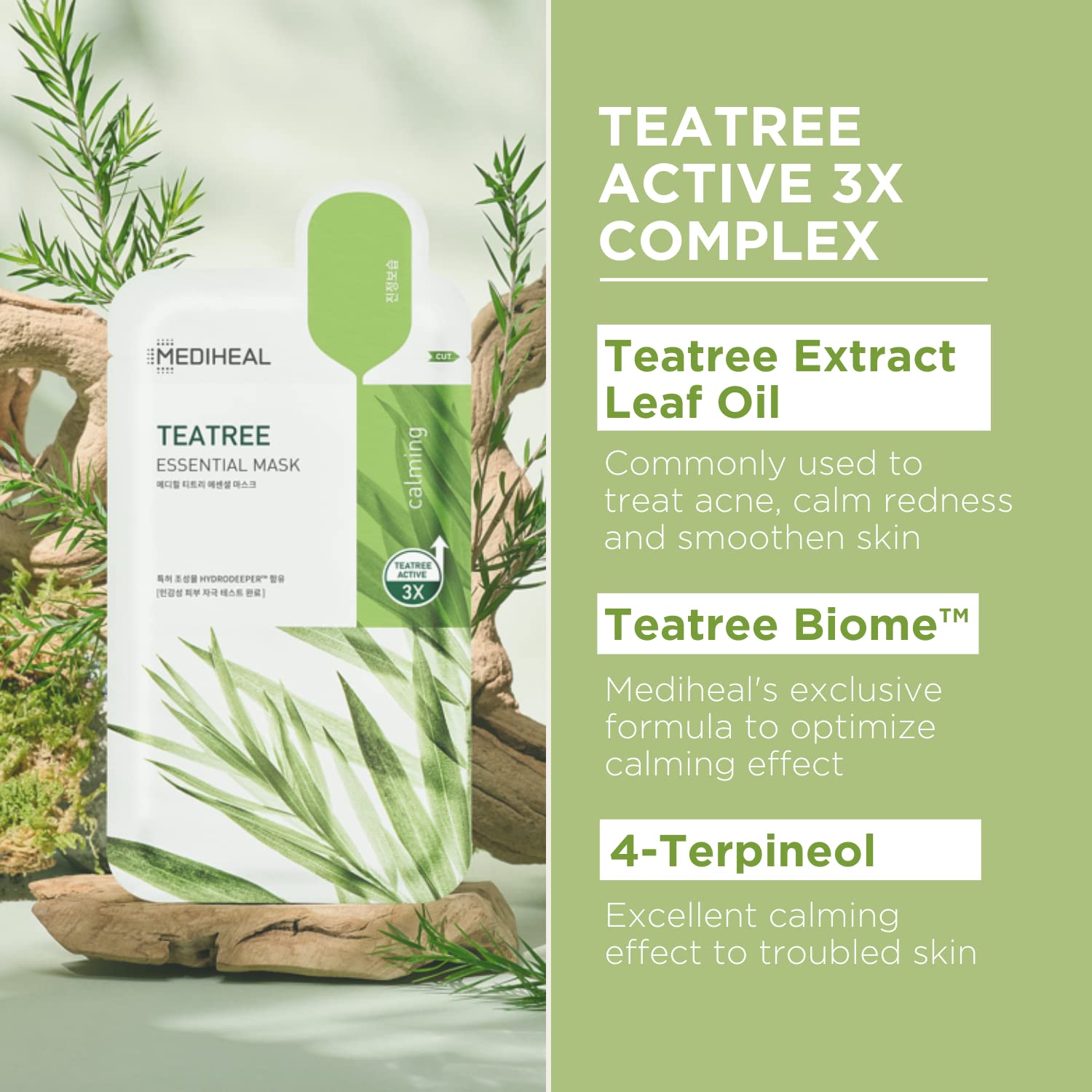 Mediheal Tea Tree Mask pack scene highlights 10-sheet supply.