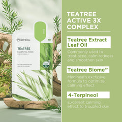 Mediheal Tea Tree Mask pack scene highlights 10-sheet supply.
