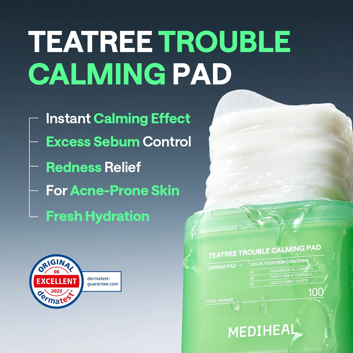 Mediheal Teatree Toner Pads sheet mask use targets areas for soothing treatment.
