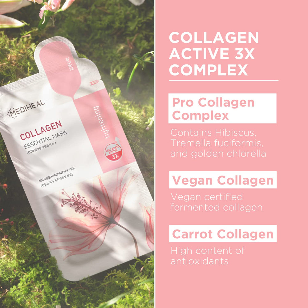 Mediheal vegan collagen complex illustration highlights actives for firming.