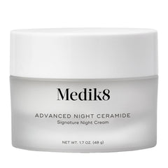 Medik8 Advanced Night Ceramide bottle on a vanity for overnight hydration.