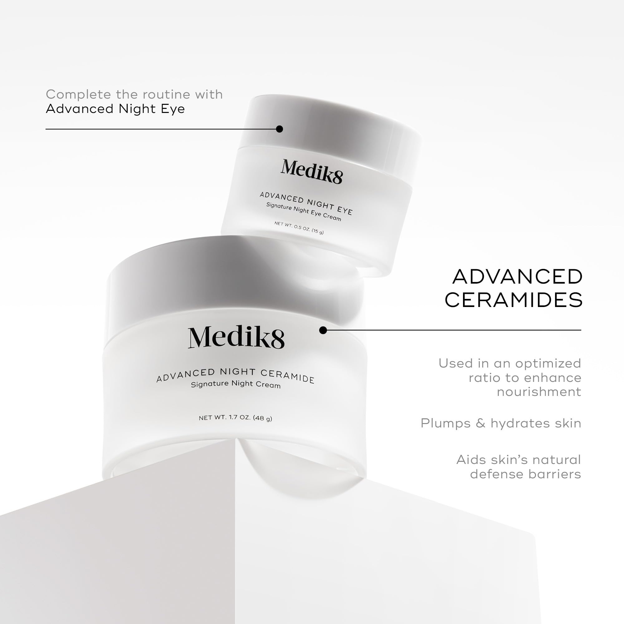 Medik8 Advanced Night Ceramide on skin demonstrating overnight hydration for dry skin.
