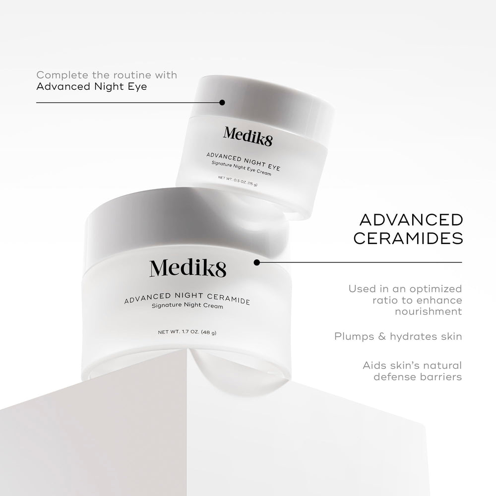 Medik8 Advanced Night Ceramide on skin demonstrating overnight hydration for dry skin.