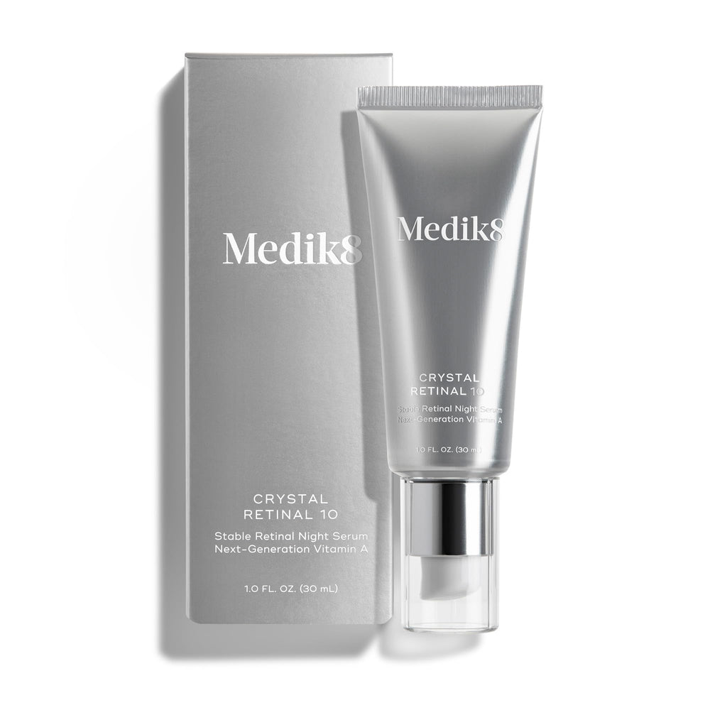 Medik8 Crystal Retinal 10 bottle close-up, highlighting advanced anti-aging formula.