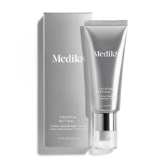 Medik8 Crystal Retinal 3 bottle shown, convenient night serum for smoothing skin.