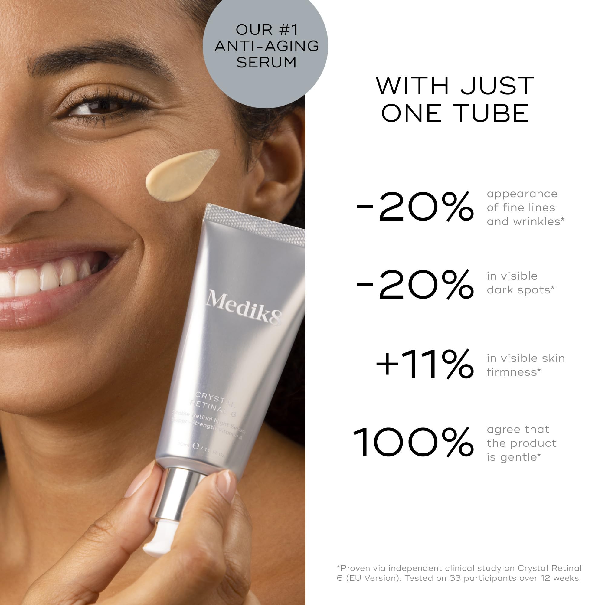 Medik8 Crystal Retinal 6 bottle with hyaluronic acid, nourishes during sleep.