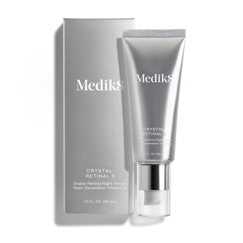 Medik8 Crystal Retinal 6 texture swirl reveals a smooth, hydrating night serum feel.