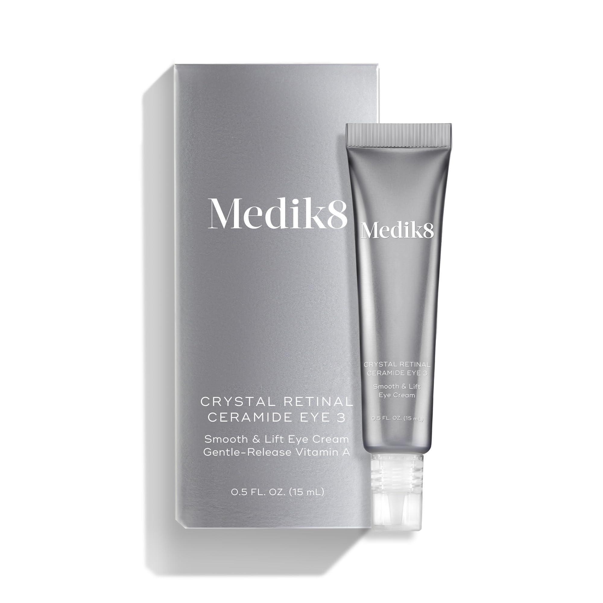 Medik8 Crystal Retinal Ceramide Eye 3 bottle cap closeup highlights premium design.