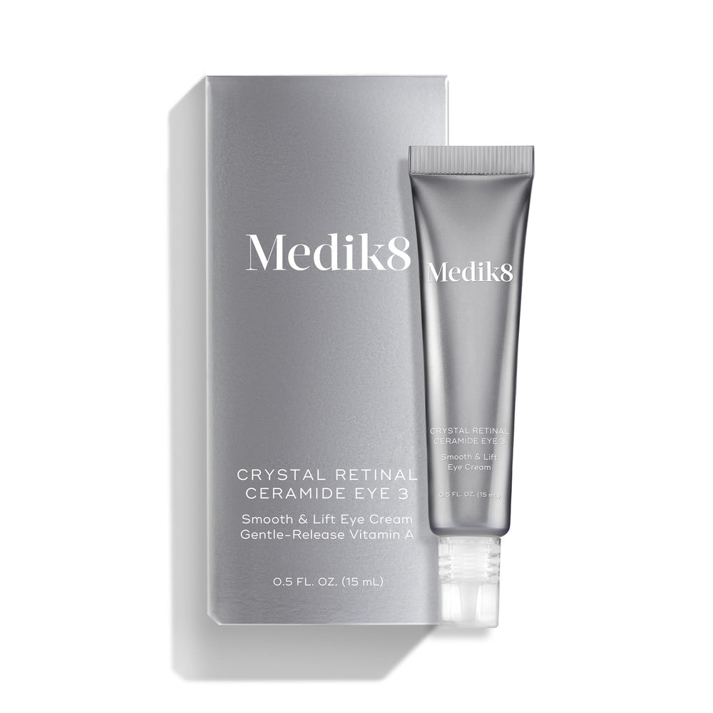 Medik8 Crystal Retinal Ceramide Eye 3 bottle cap closeup highlights premium design.