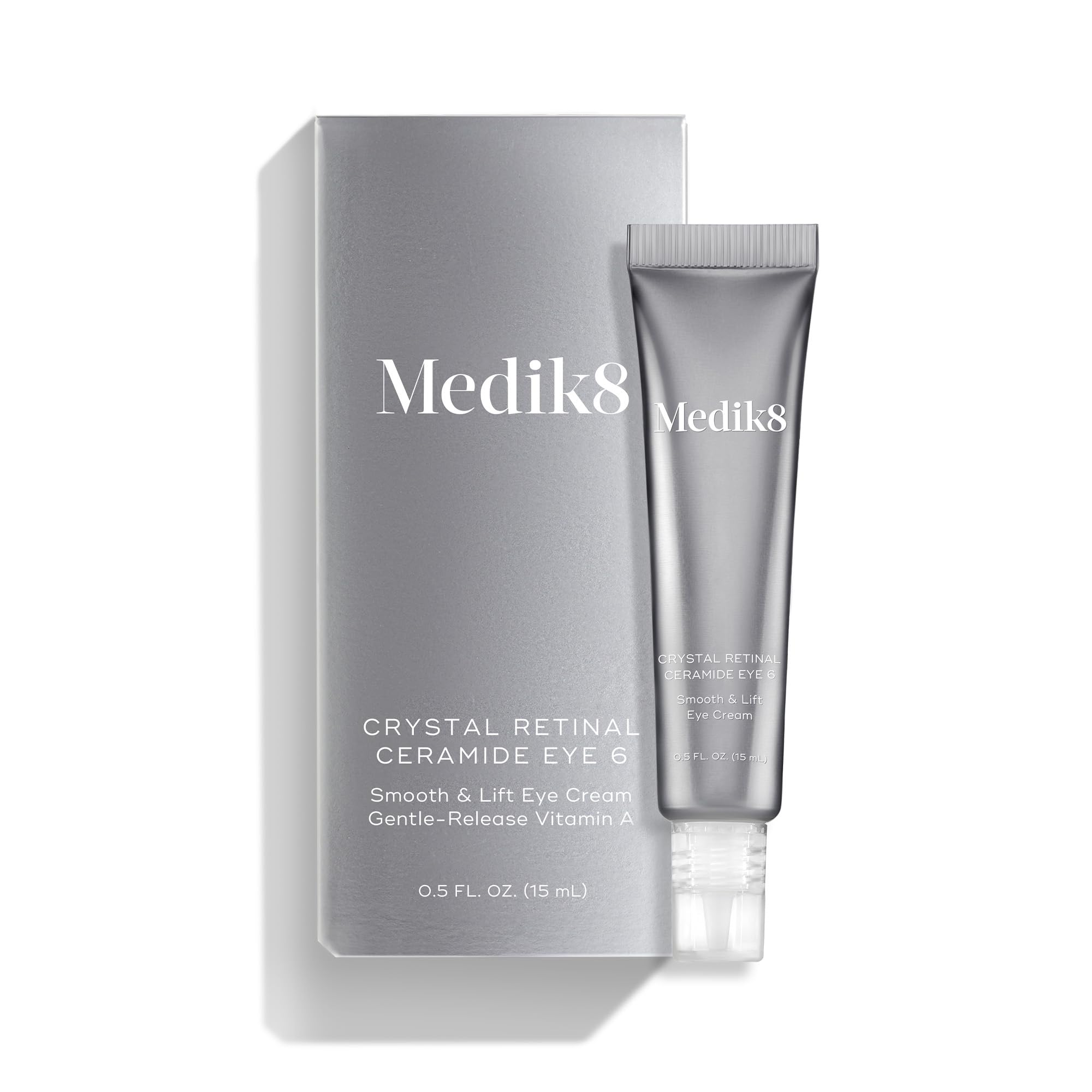 Medik8 Crystal Retinal Ceramide Eye 6 eye-area close-up suggests smoothing benefits.
