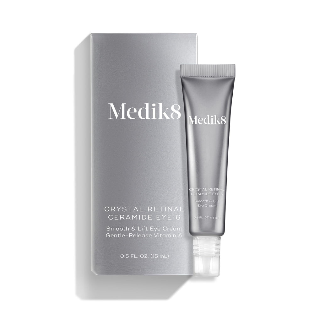 Medik8 Crystal Retinal Ceramide Eye 6 eye-area close-up suggests smoothing benefits.