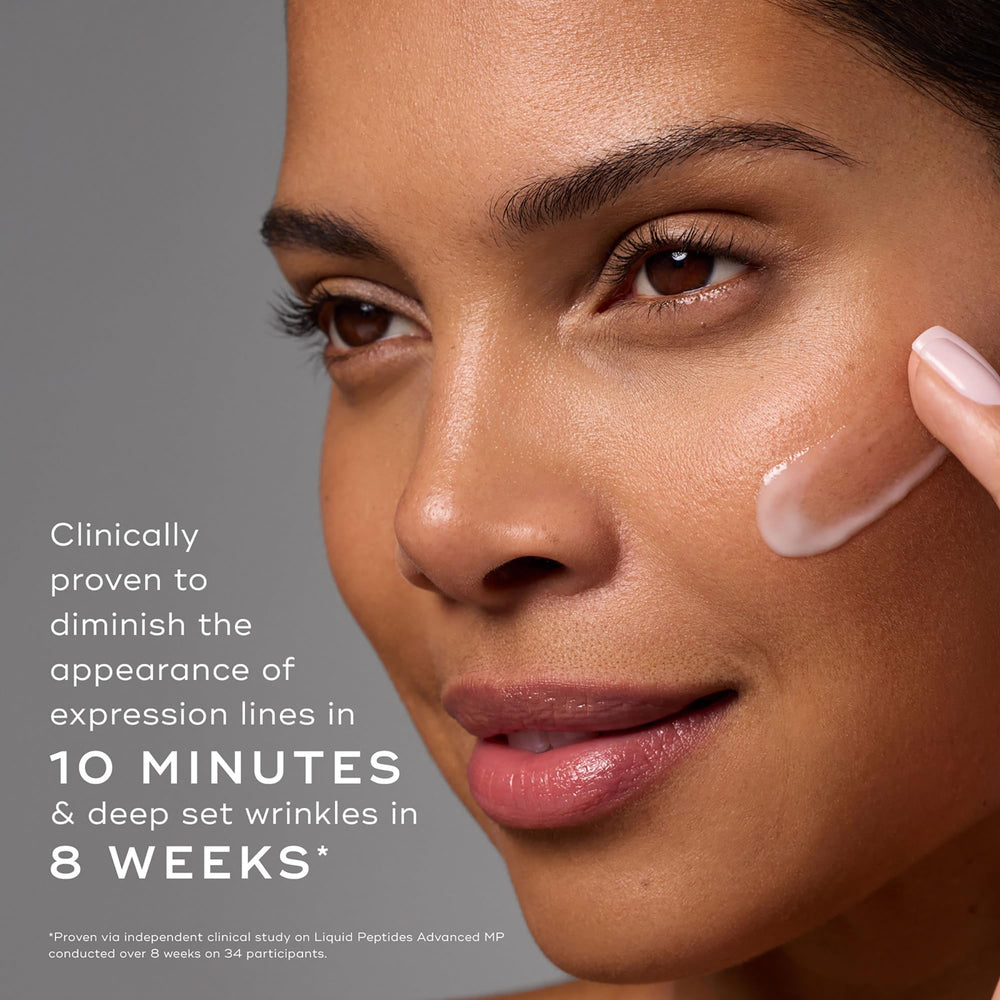 Medik8 Liquid Peptides Advanced MP serum on skin for a balanced glow