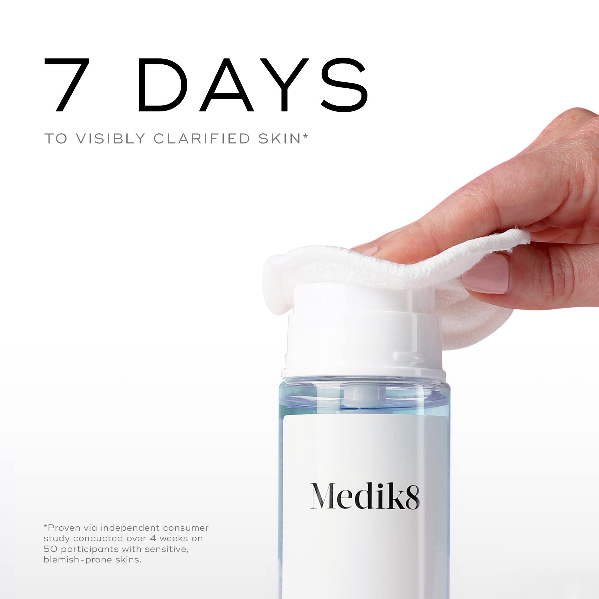 Medik8 Press and Clear toner being applied for gentle pore decongestion.