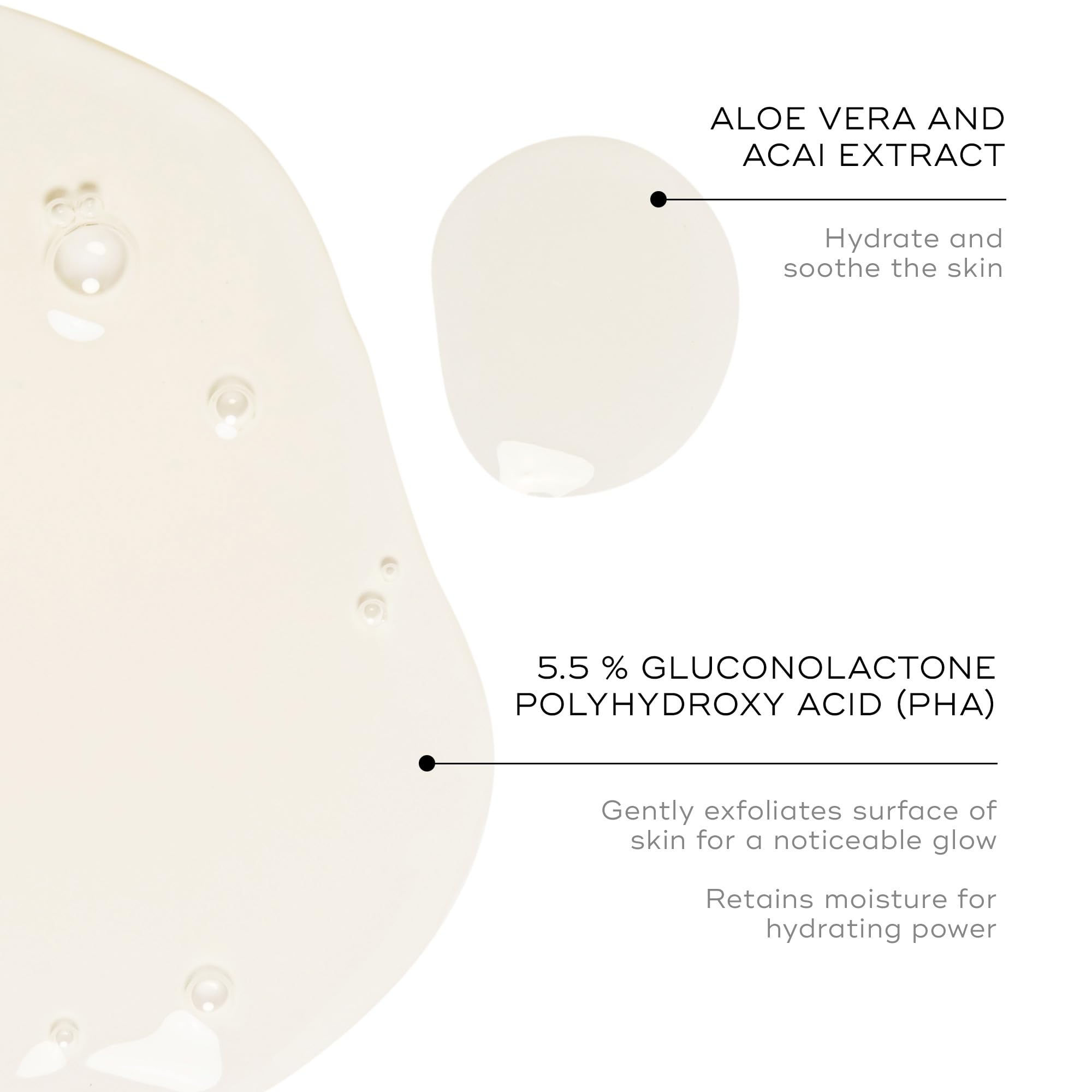 Medik8 Press and Glow toner ingredients close-up highlights prickly pear, aloe, and acai.