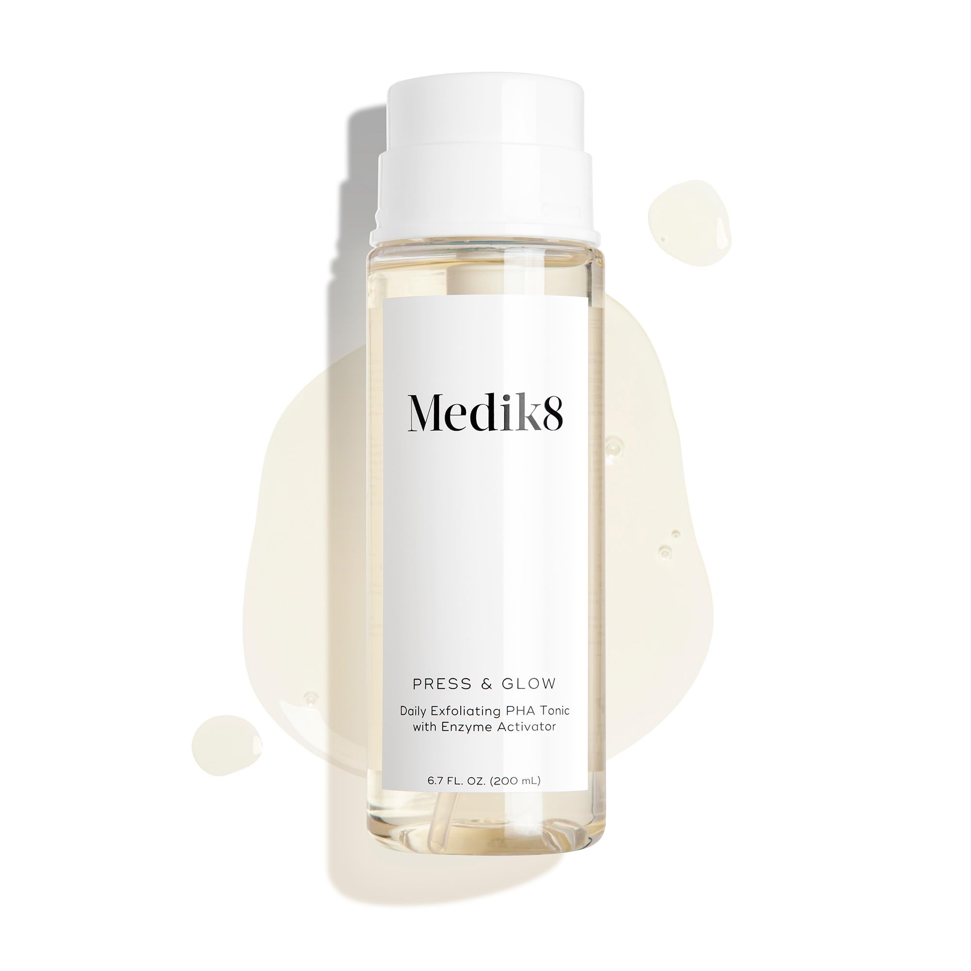 Medik8 Press and Glow label detail signals gentle, PHA-based exfoliation.