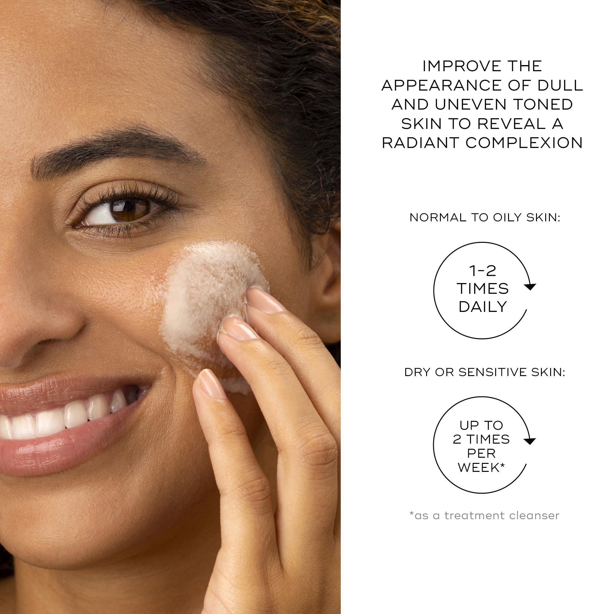Close-up of light foaming gel delivering gentle exfoliation.