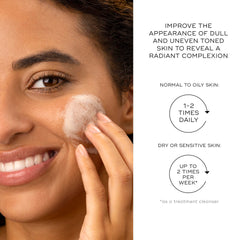 Close-up of light foaming gel delivering gentle exfoliation.