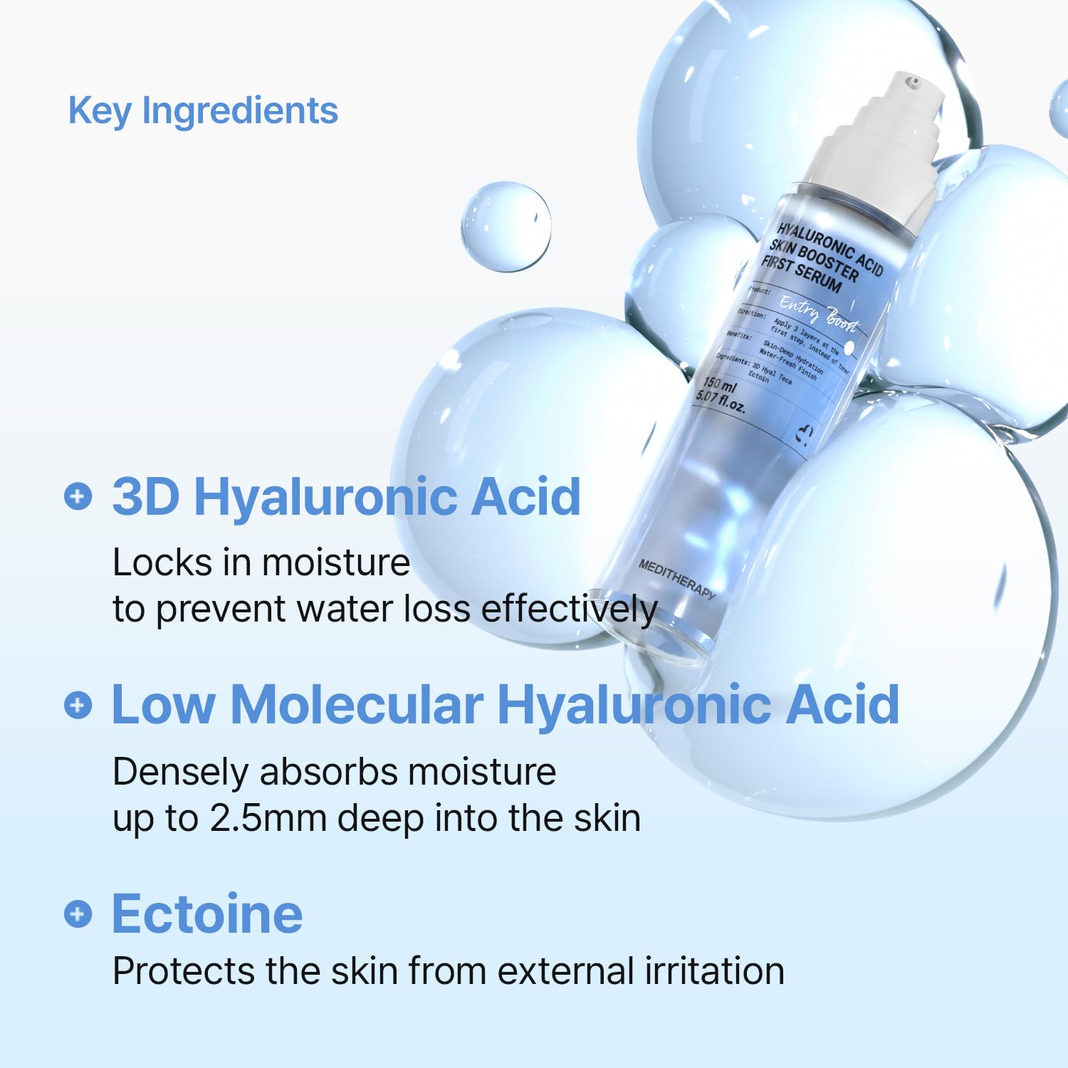 Meditherapy Hyaluronic Acid Serum XXL with generous 150ml volume on countertop