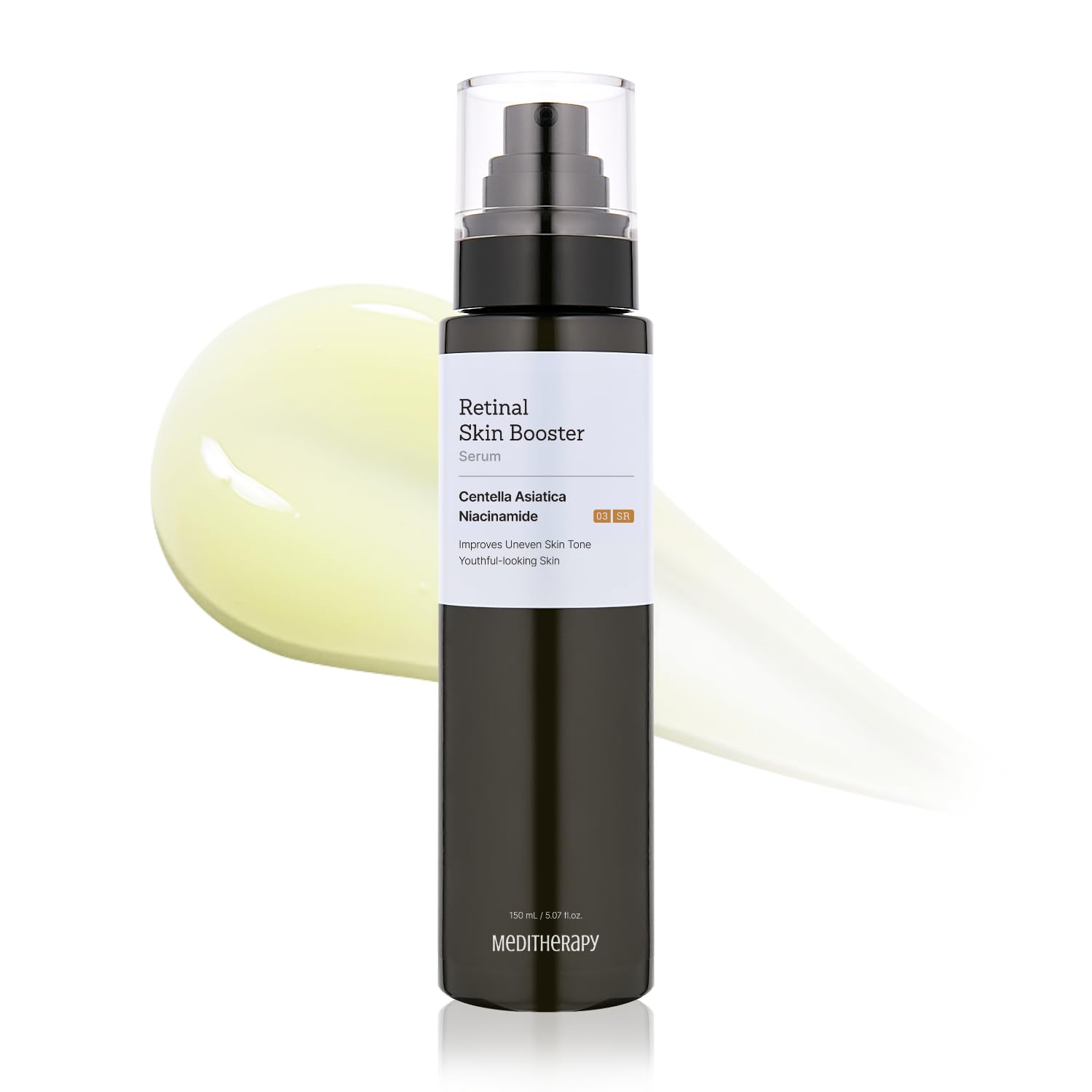MEDITHERAPY Retinal Skin Booster Serum, botella de 150 ml para rostro con aplicación suave.