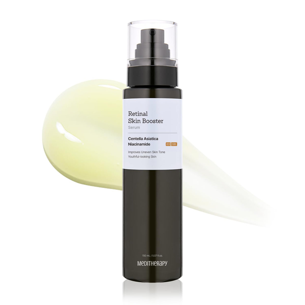 MEDITHERAPY Retinal Skin Booster Serum, botella de 150 ml para rostro con aplicación suave.