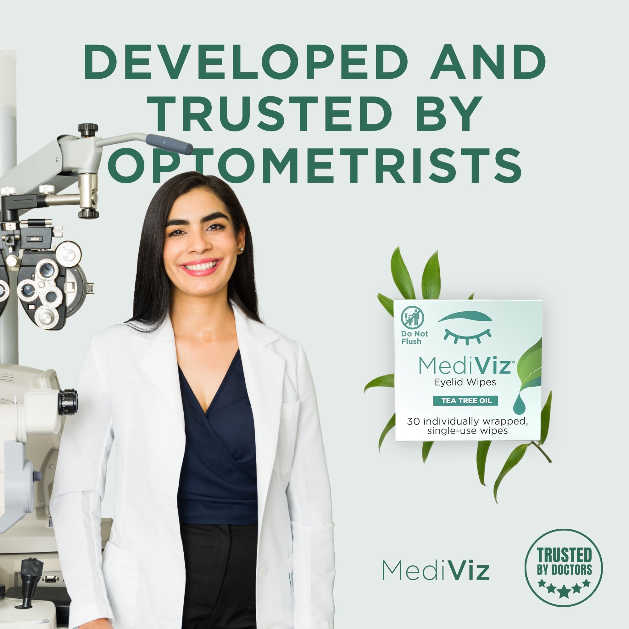 MEDIVIZ Tea Tree Eyelid Cleanser Wipes no-rinse formula for easy fresh eyes.