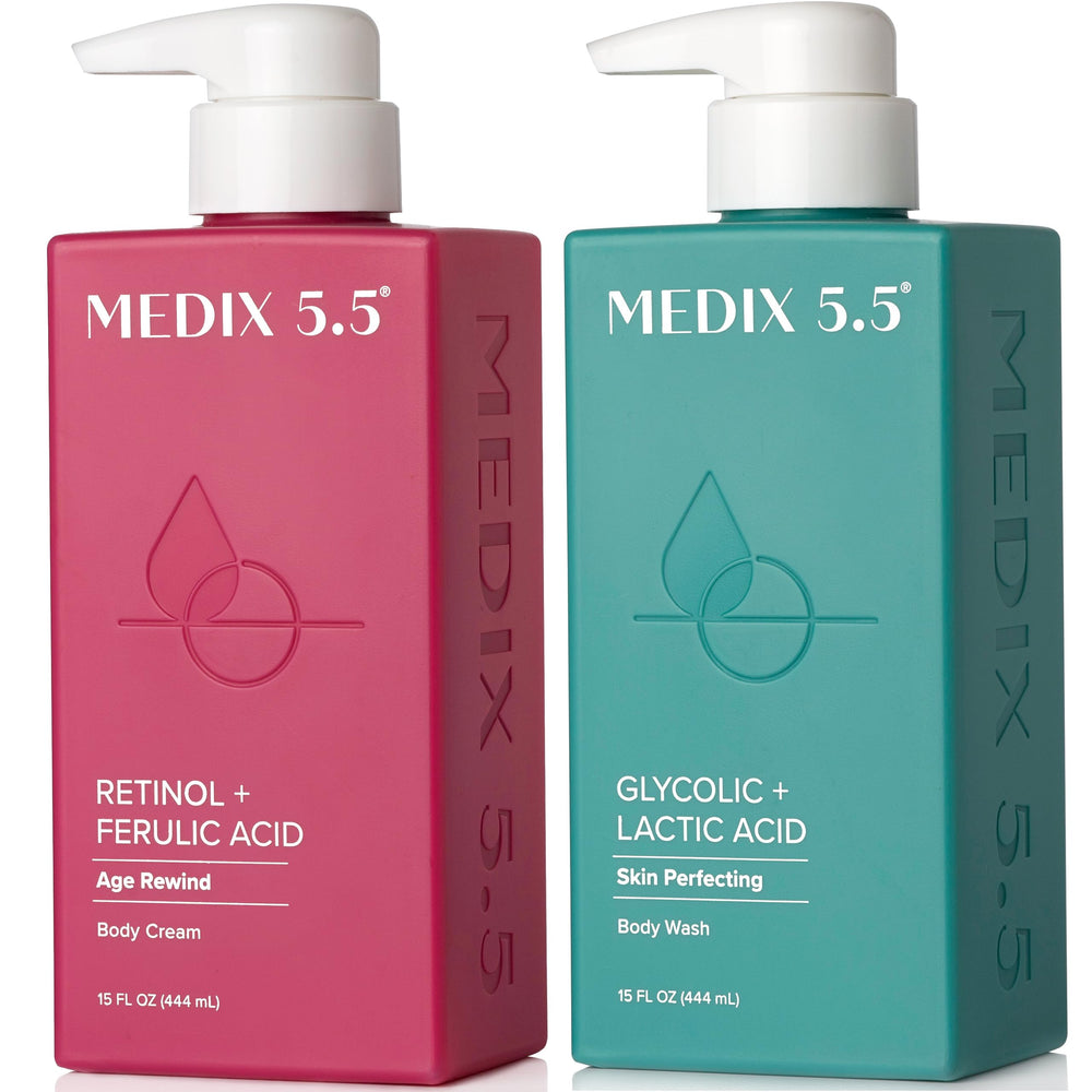 Medix 5.5 exfoliating wash foaming pump bottle with peppermint scent for a refreshing cleanse.