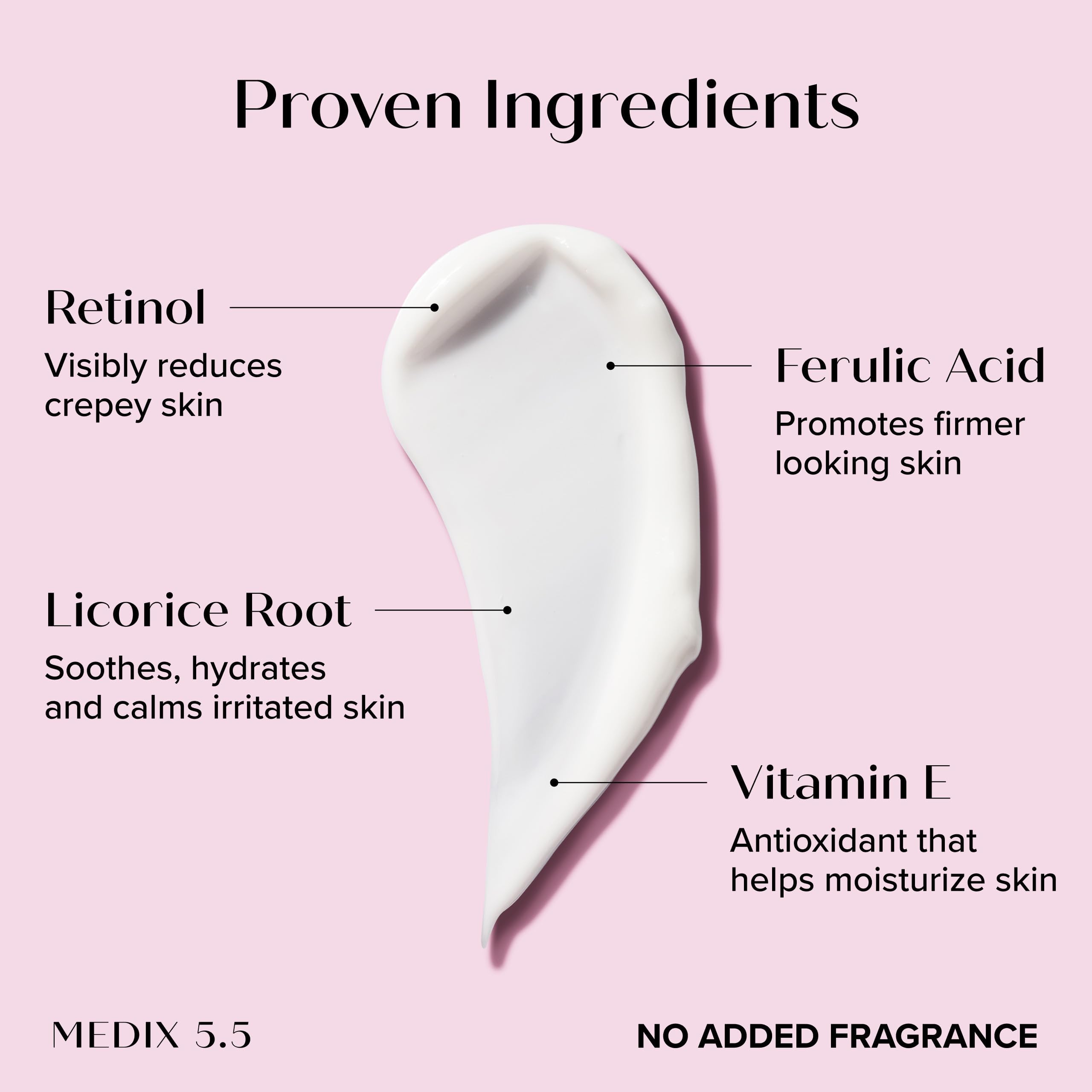 Medix 5.5 fragrance-free retinol moisturizer on clean face for smoother skin.