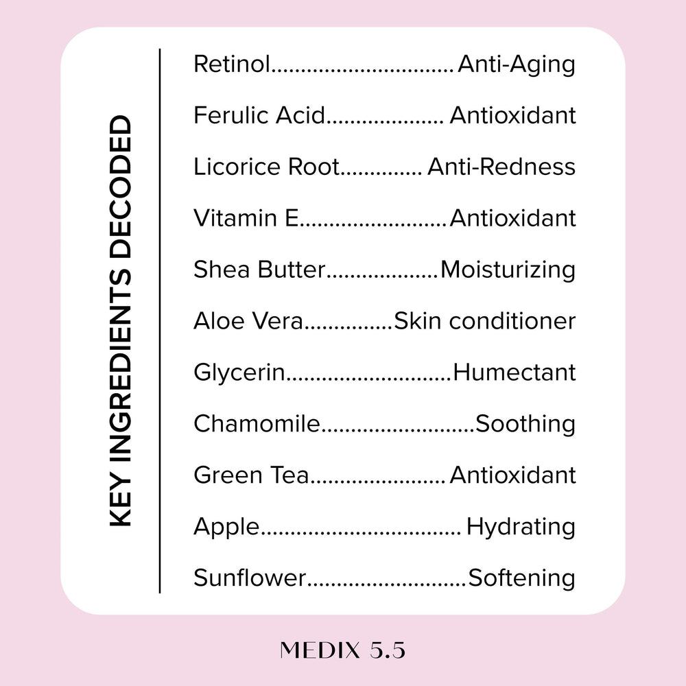 Medix 5.5 fragrance-free retinol body lotion on arm for hydrating care.