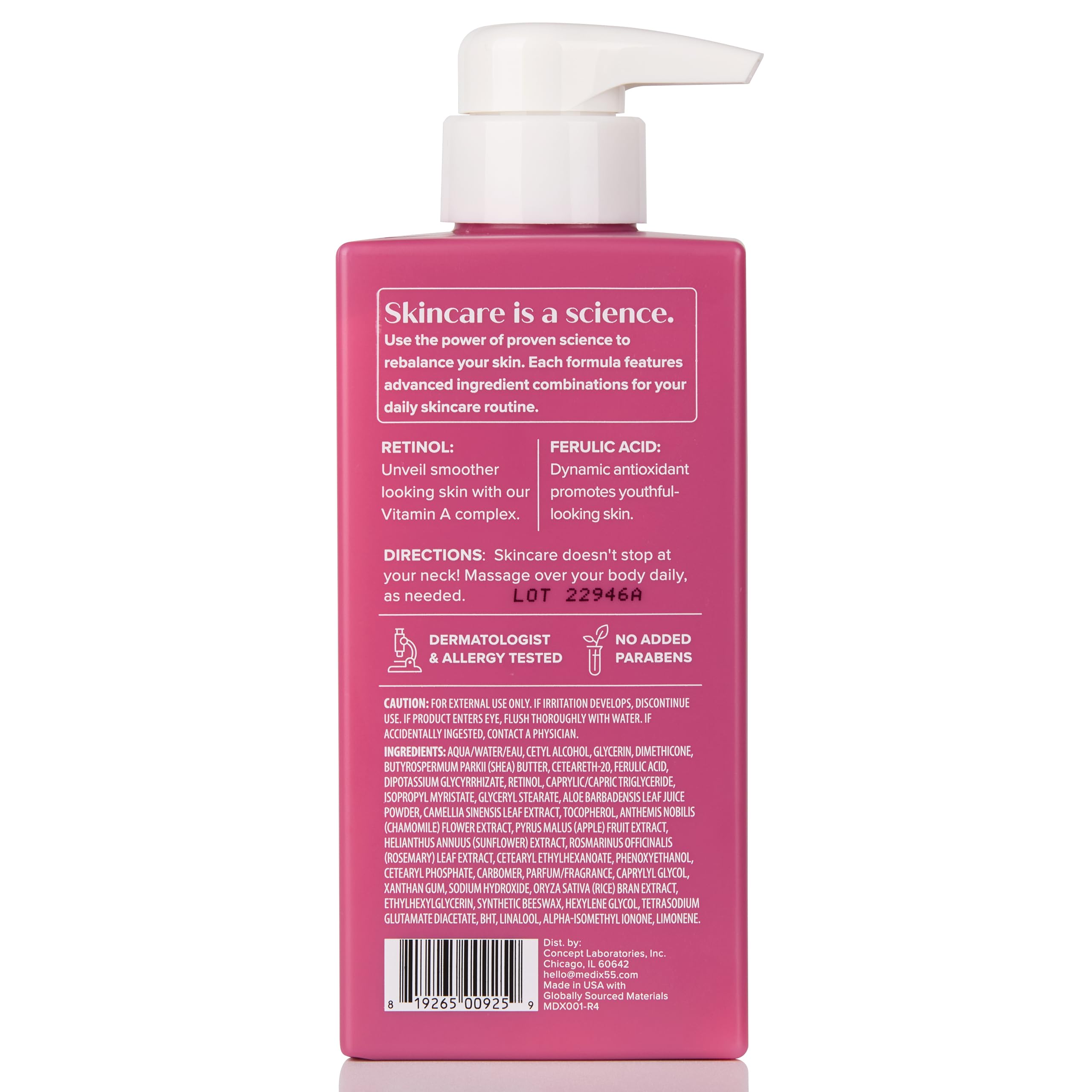 Medix 5.5 Ferulic acid ingredients label on jar
