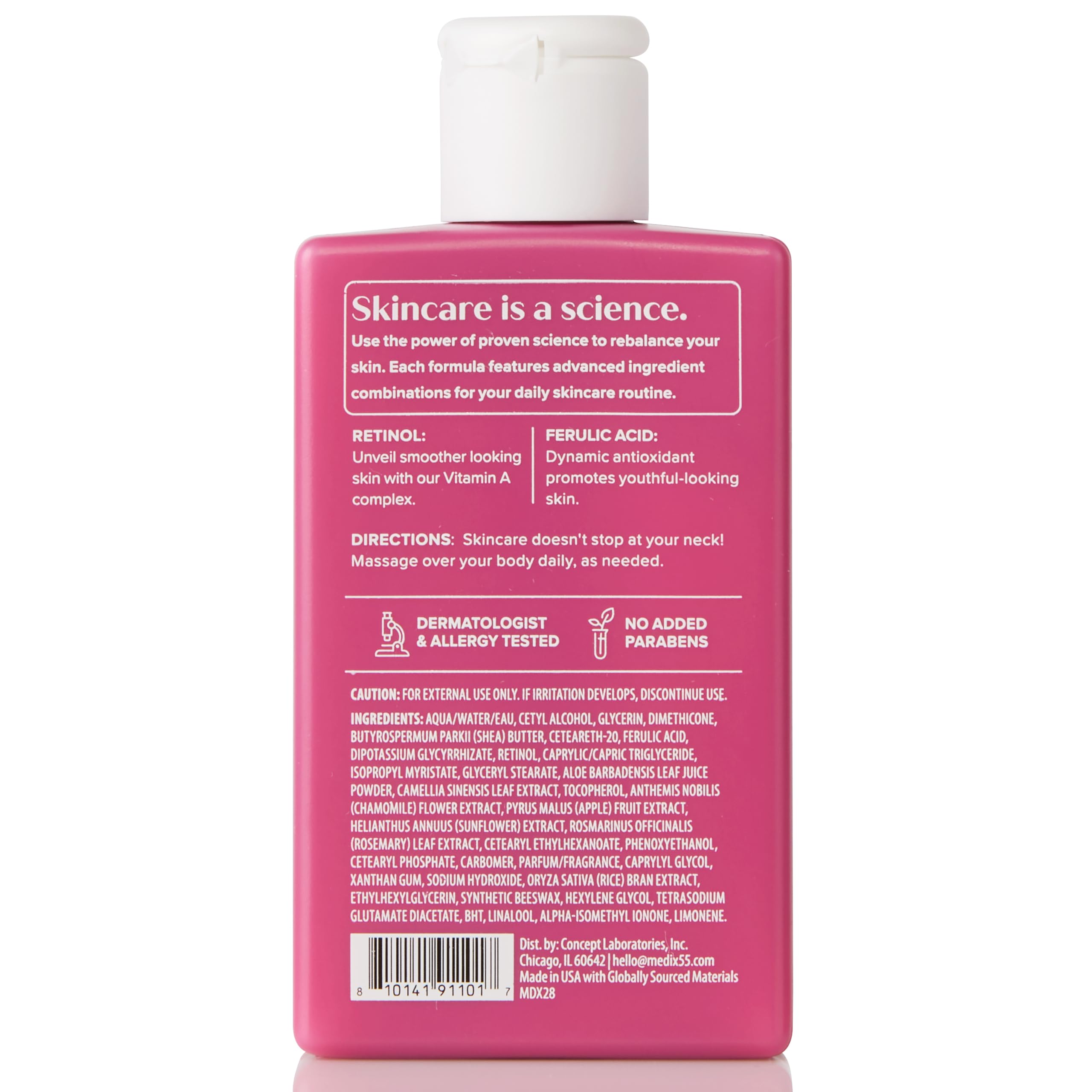 Medix 5.5 Retinol Body Lotion soothing Aloe Vera on skin.