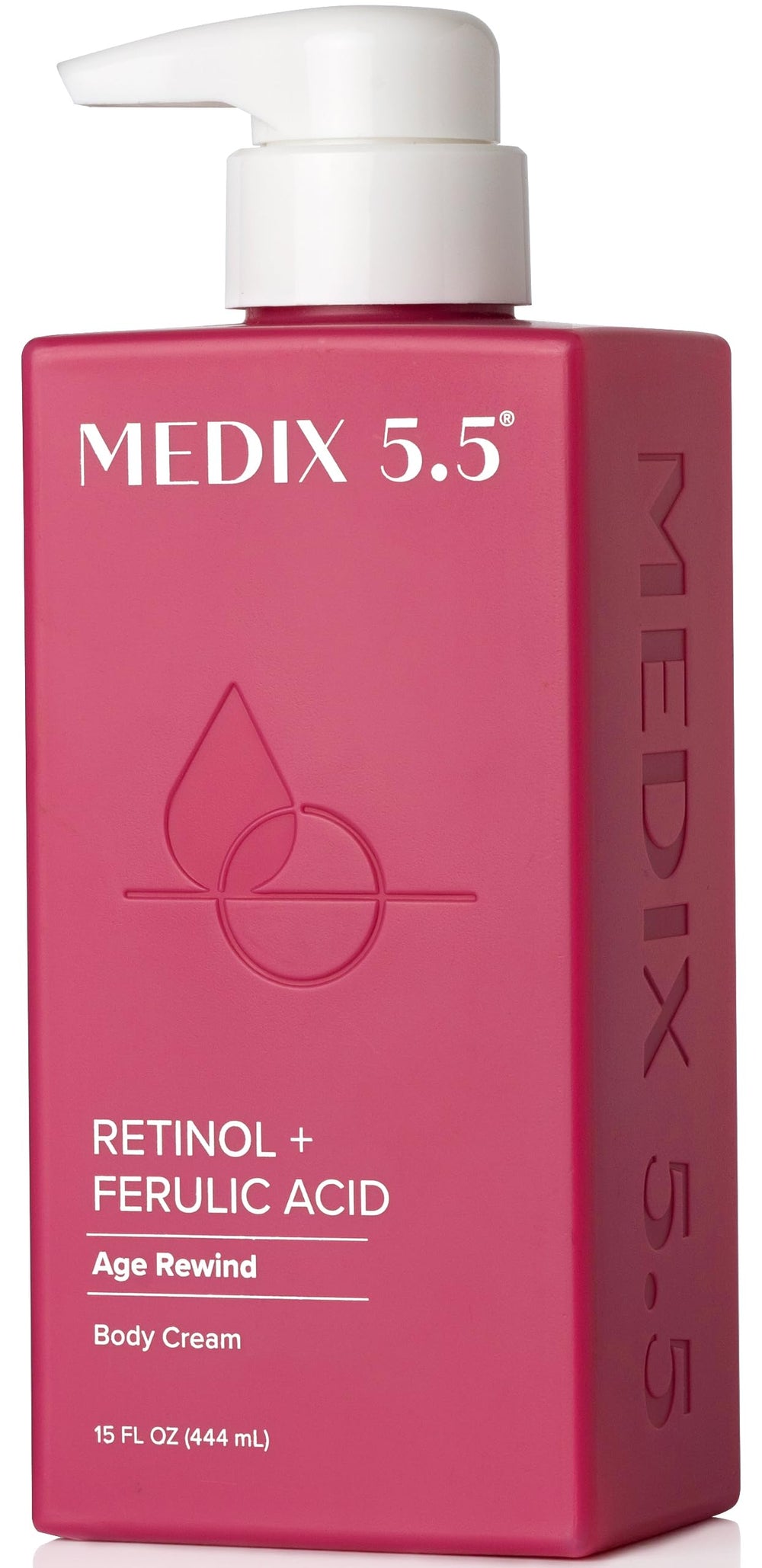 Medix 5.5 Retinol Body Lotion bottle promotes firming hydration for crepey-looking skin.