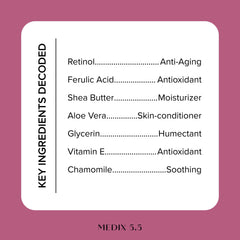 Medix 5.5 Retinol cream closeup emphasizing rejuvenating ingredients
