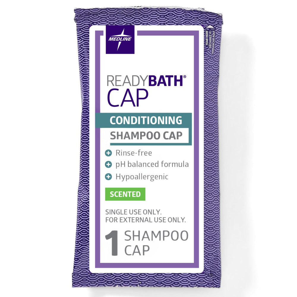 Medline ReadyBath scented cap provides soothing scalp massage during use.