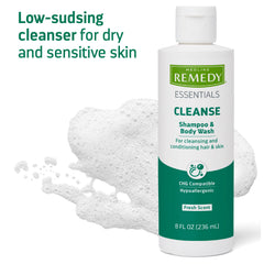 Medline Remedy Essentials: lavado en baño con enjuague, cabello y piel limpios.
