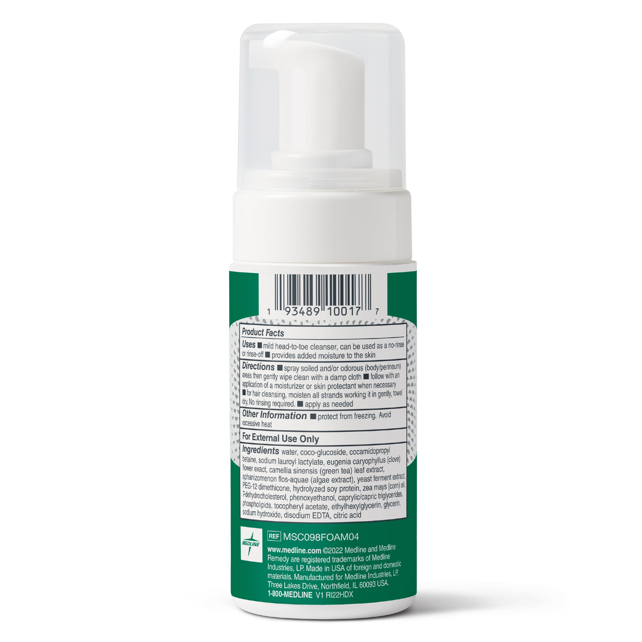 Medline Remedy No-Rinse Foam Cleanser travel-friendly bottle.