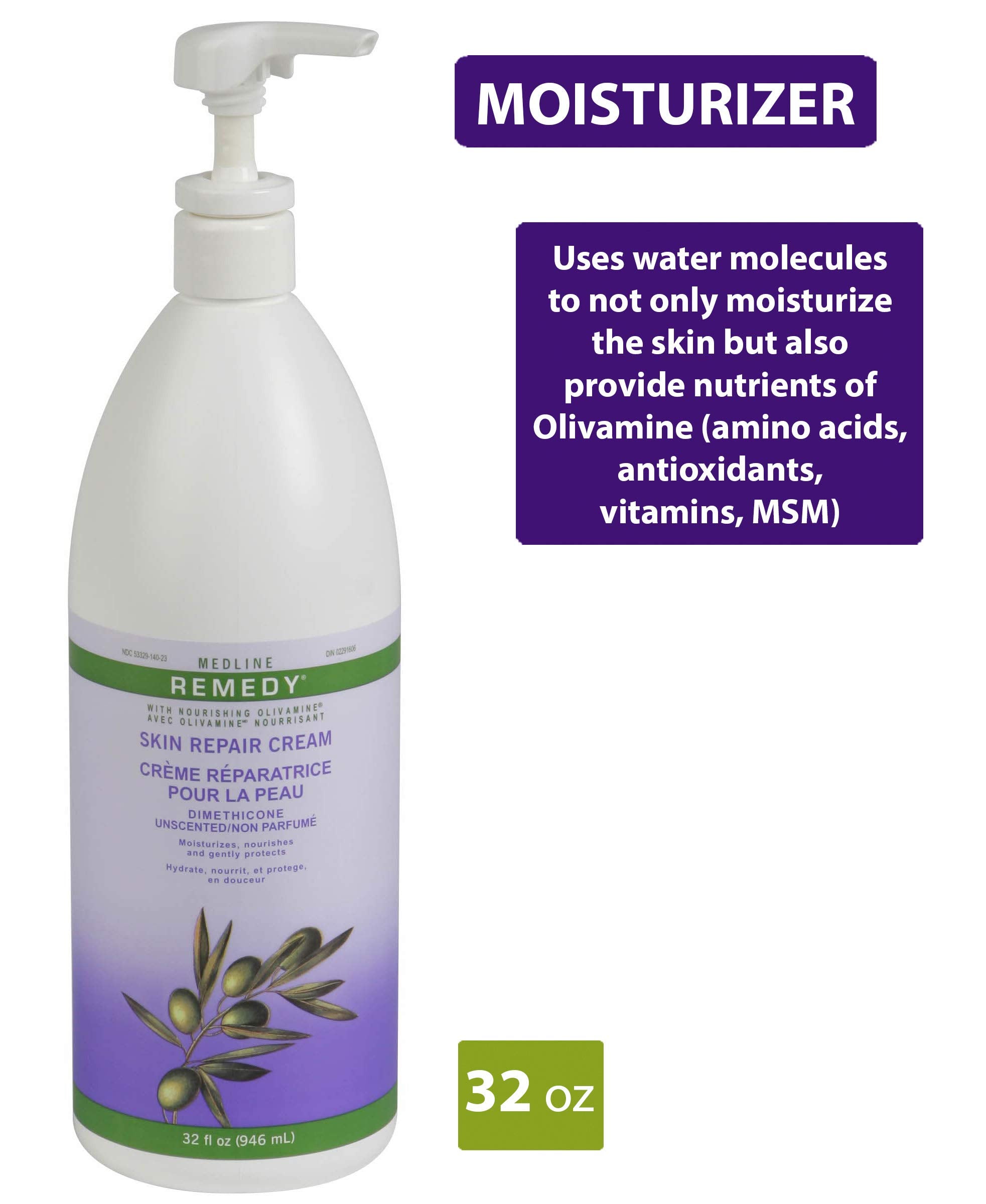 Medline Remedy unscented olivamine skin repair cream closeup highlights rich, nourishing texture