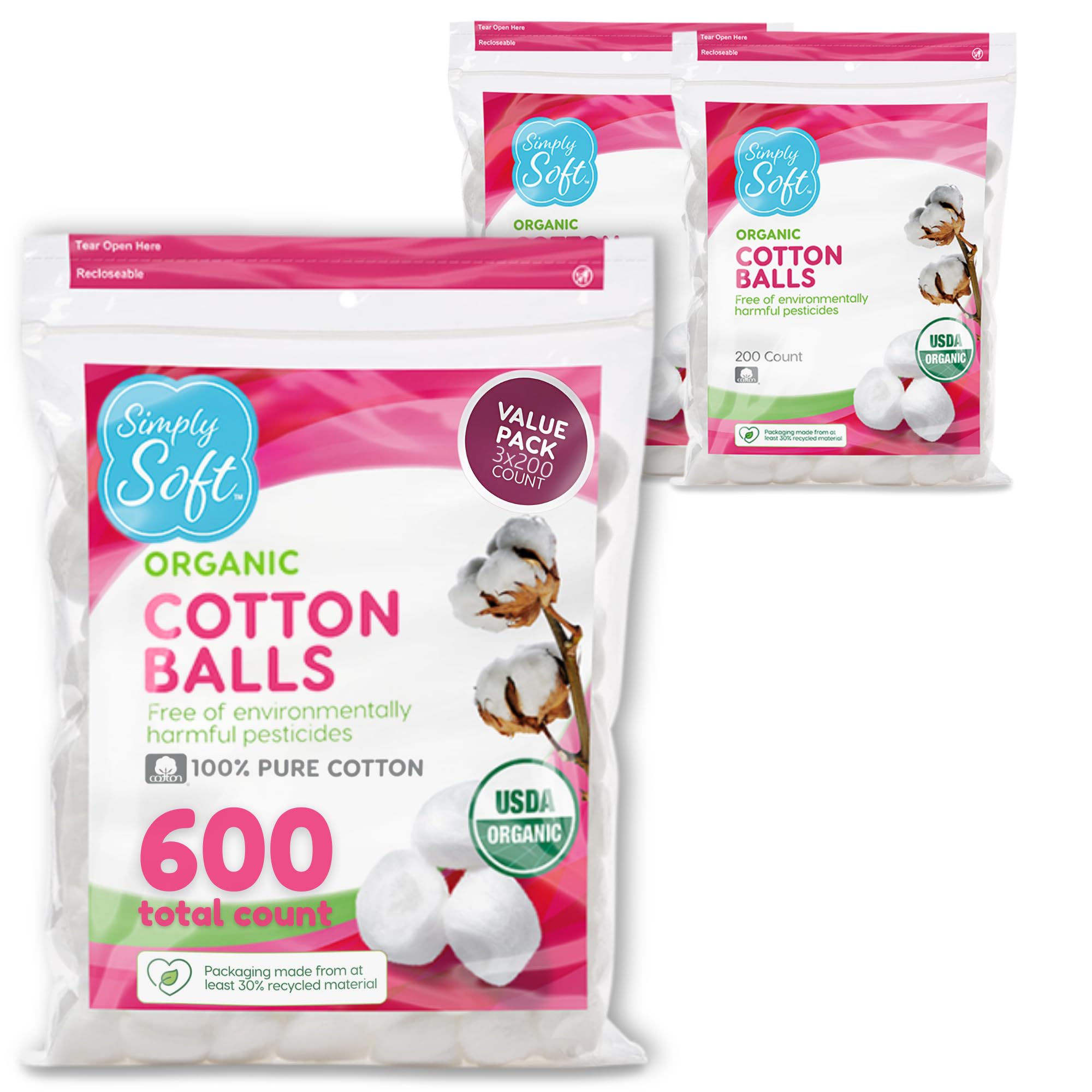 Medline Simply Soft organic cotton balls front packaging for gentle beauty routines