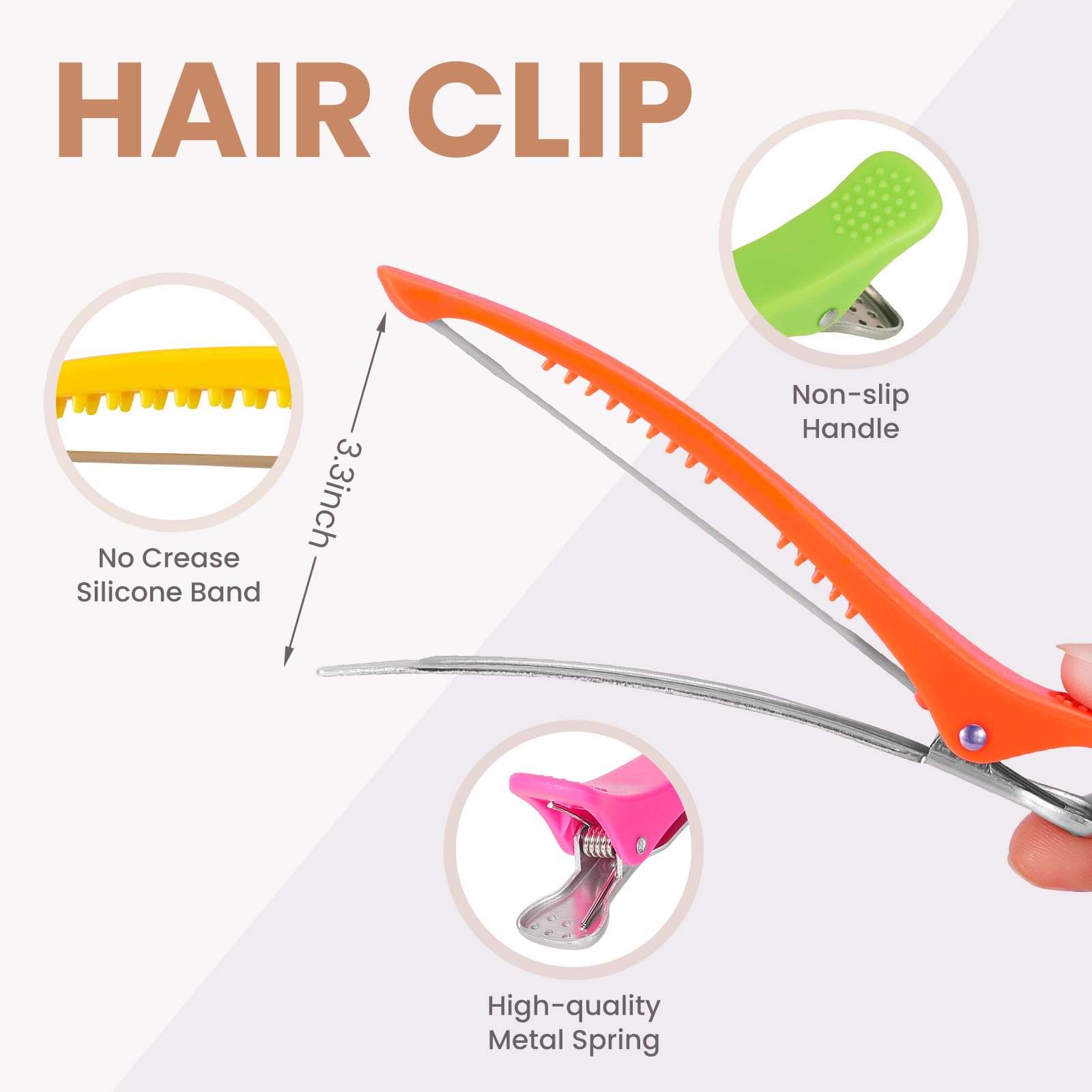 Medoca anti-slip clip with silicone band grips hair securely for thick strands.