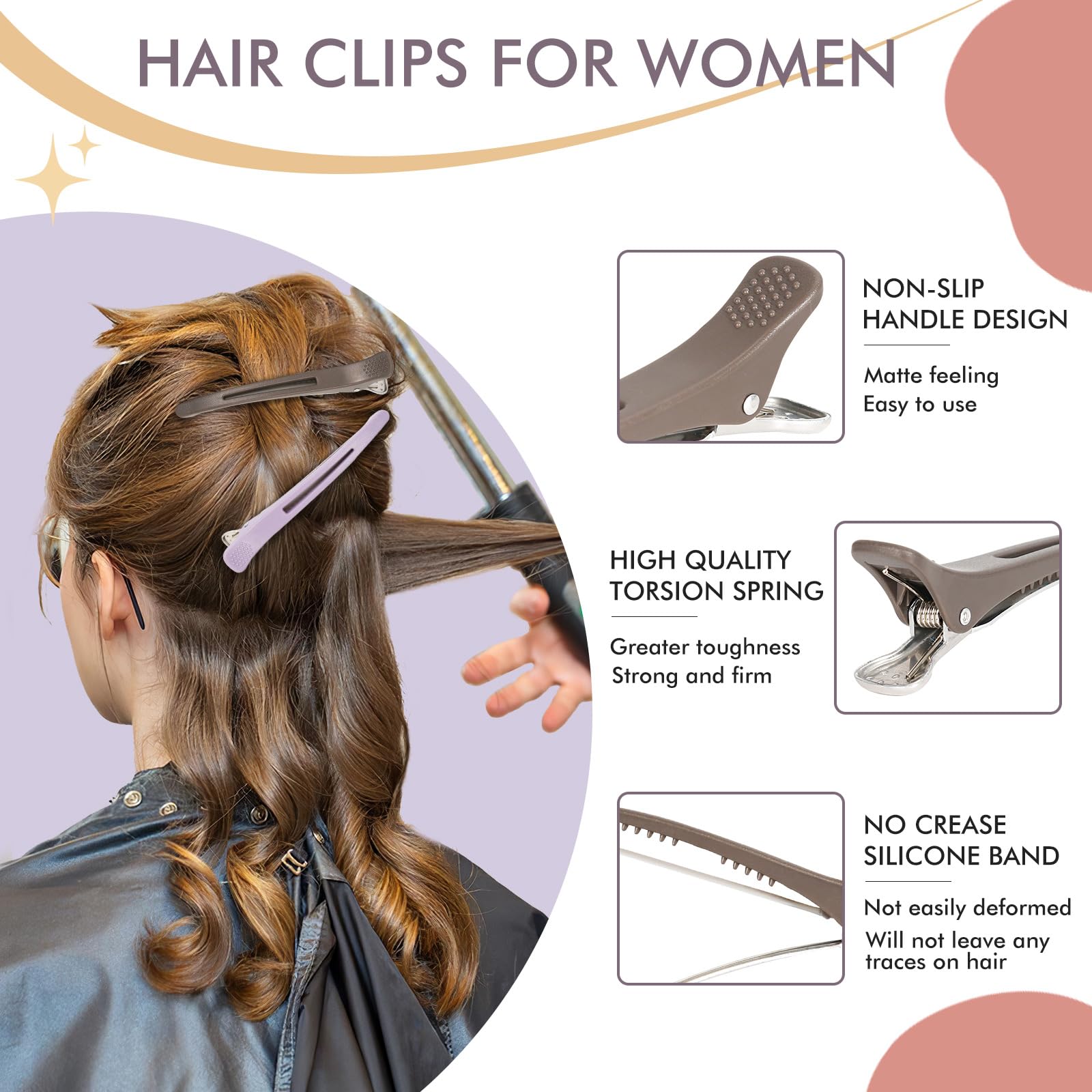 Medoca duck-billed clip in ashen color helps precise parting for roller sets and perms.