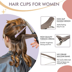Medoca duck-billed clip in ashen color helps precise parting for roller sets and perms.