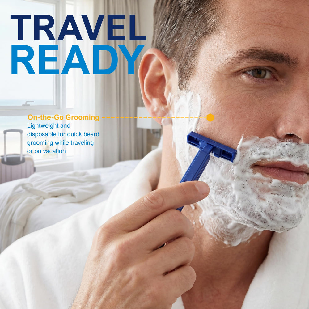 Medpride 50-pack bulk razors arranged to emphasize long-lasting supply.