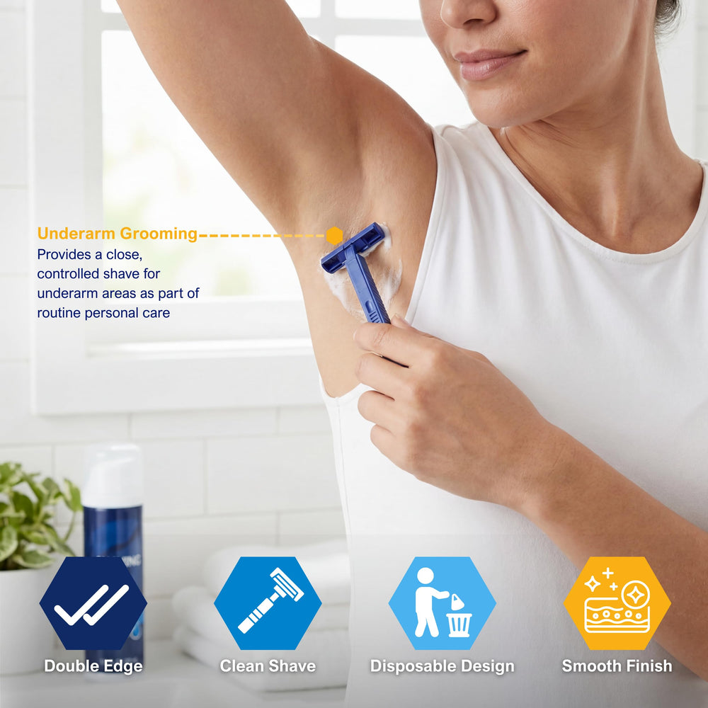 Medpride twin blade razor pack shown for value and efficiency.