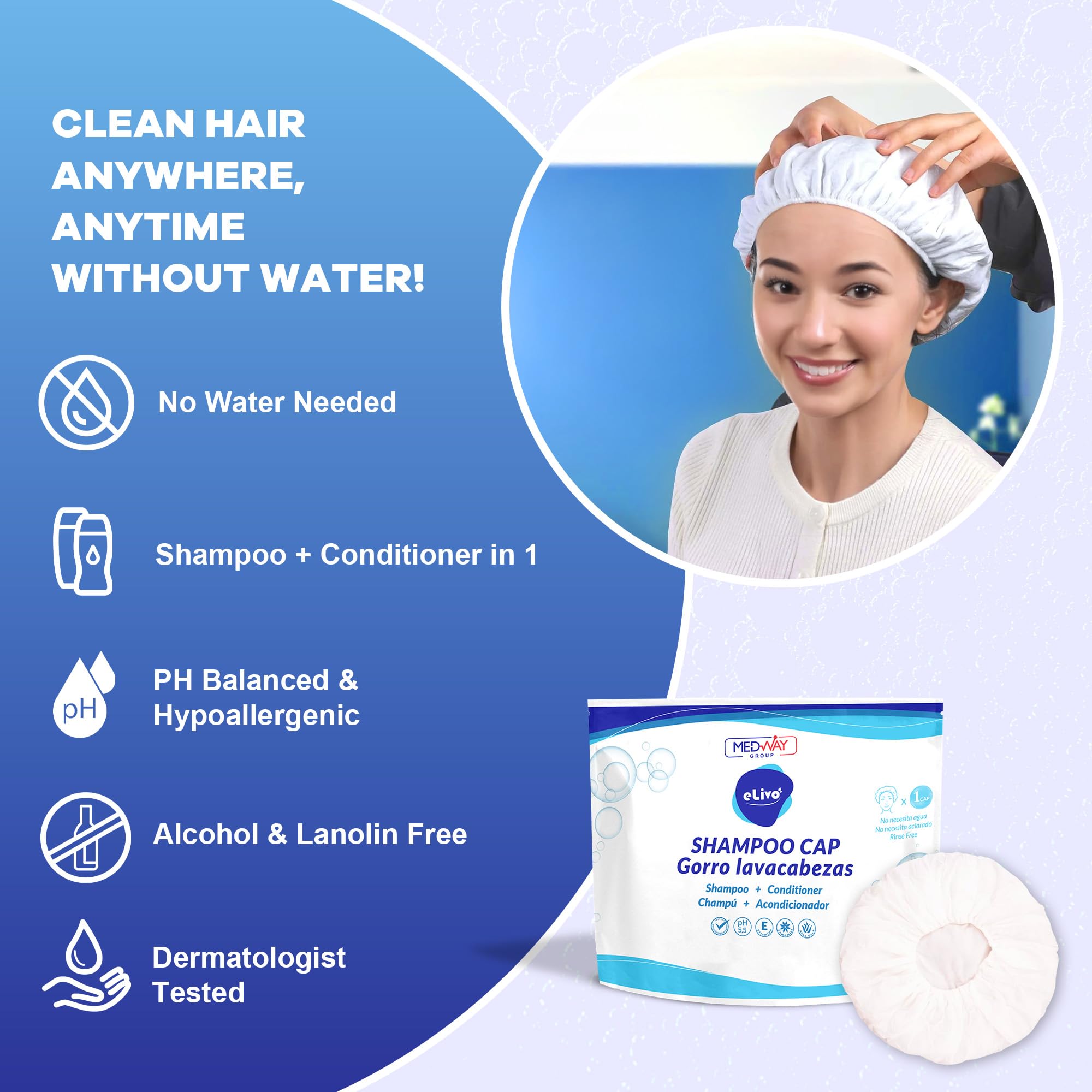 MedVance gorro sin enjuague con masaje suave para cabello limpio