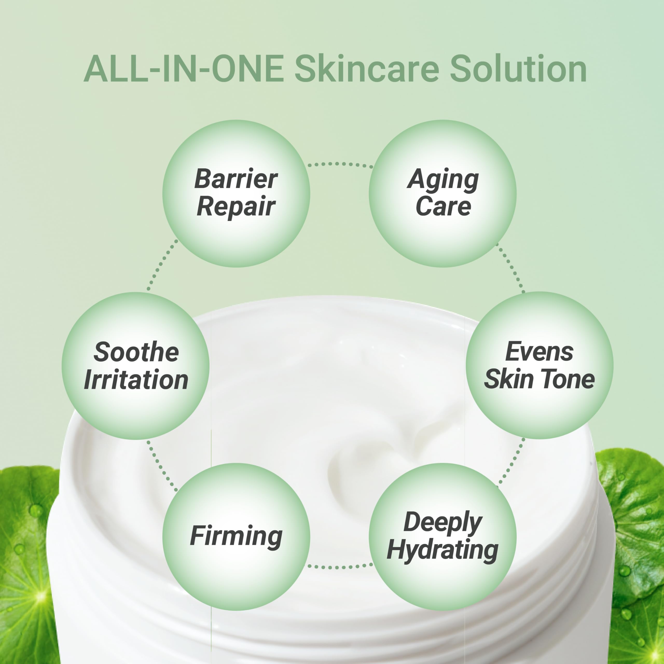Meebak Cica Cream jar front highlighting calming formula for sensitive skin.