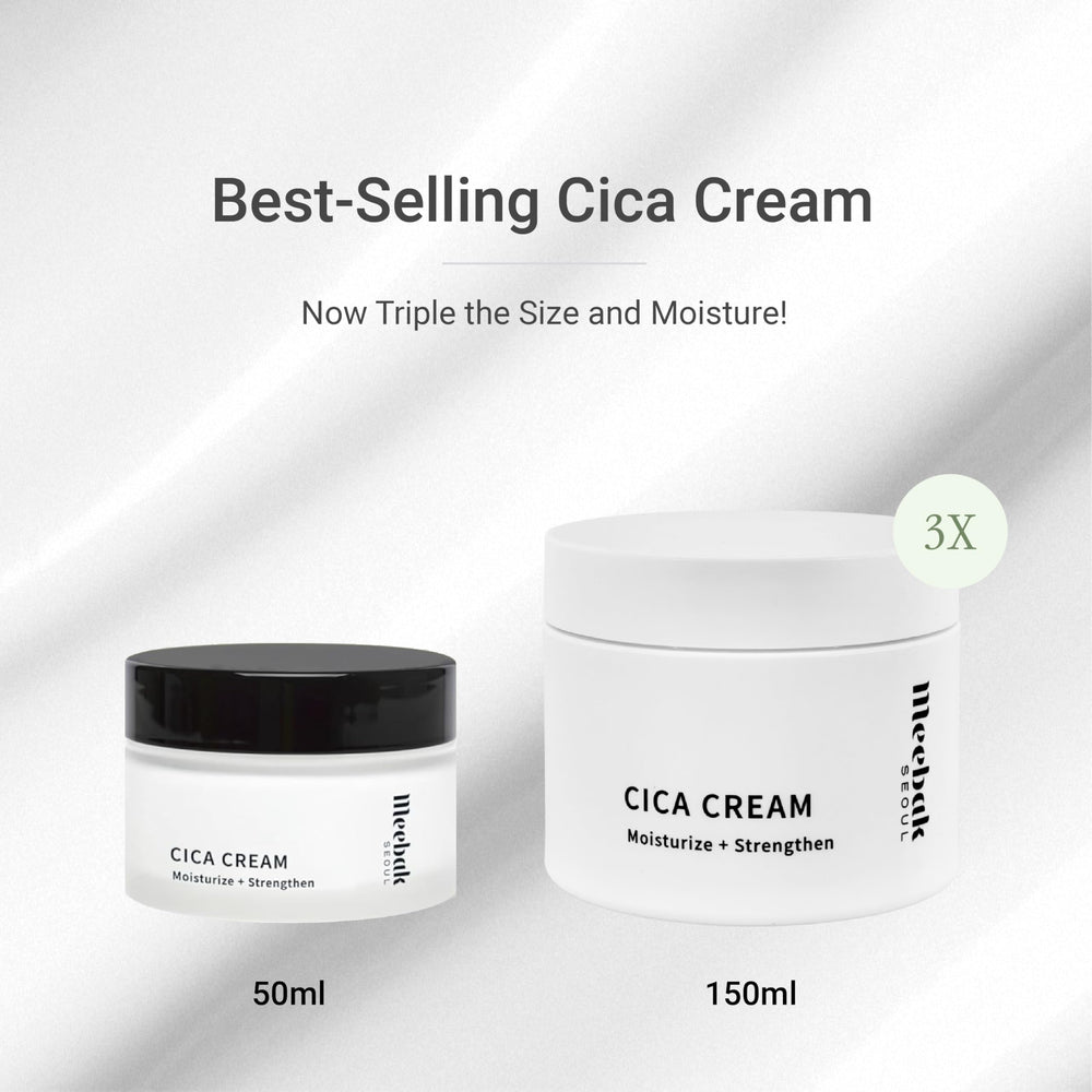 Meebak Cica Cream packaging detail signals premium Korean skincare design.